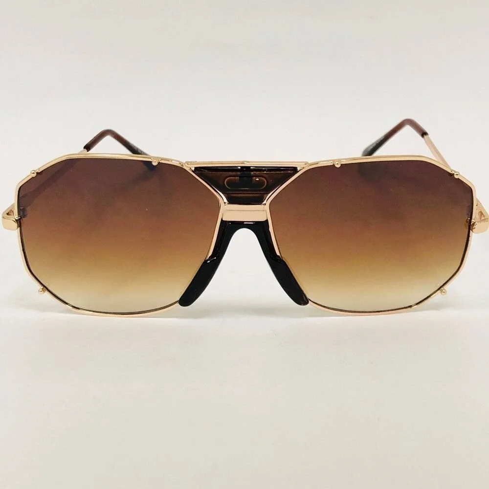 Fashion Sunglasses Frame Gold Metal Brown Lens Men Trendy Street Wear UV400‎ New